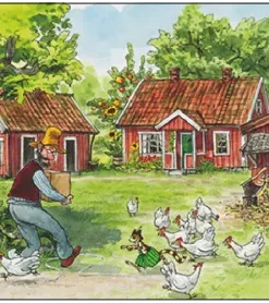 Postkarte Pettersson und Findus Hühnerjagd