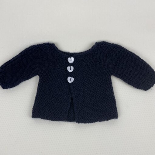 Puppenjäckchen handgestrickt aus Wolle blau meliert – Bild 2